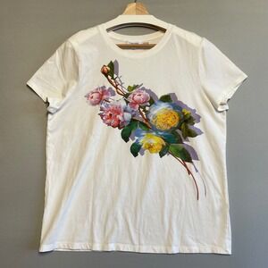 Calvin Klein Womens White Floral Print Short Sleeve T Shirt Tee Size XL